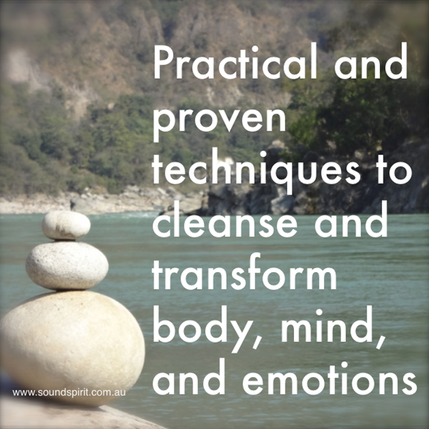 Image with text "Practical and proven techniques to cleanse and transform body, mind and emotions with yoga"